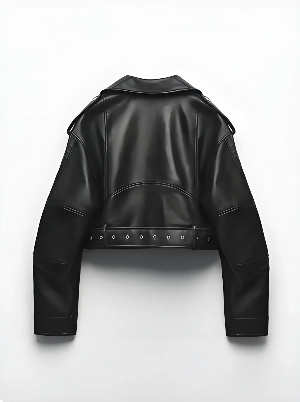 Damen Oversized Vintage PU Lederjacke – Kurze Biker Kunstlederjacke mit Gürtel & Reißverschluss, lässige Streetwear Moto Jacke