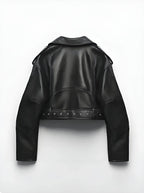 Damen Oversized Vintage PU Lederjacke – Kurze Biker Kunstlederjacke mit Gürtel & Reißverschluss, lässige Streetwear Moto Jacke