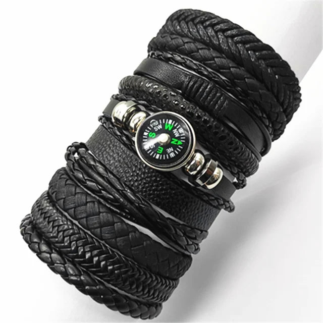 10er Set Lederarmbänder Unisex – Handgefertigte schwarze Wickelarmbänder im Casual & Sporty Style, größenverstellbar