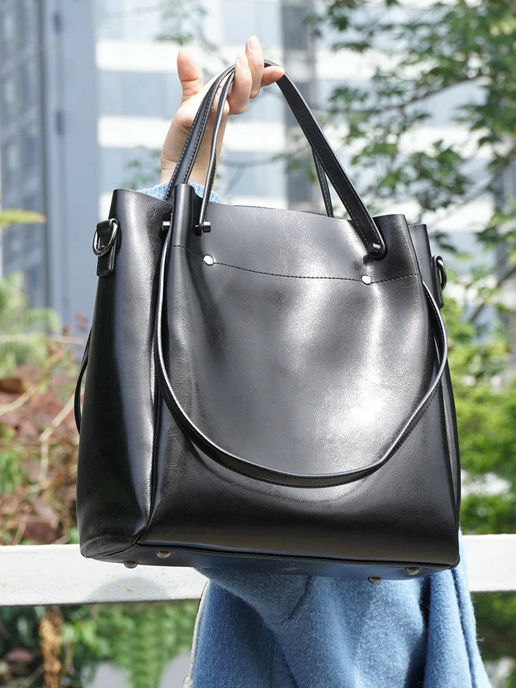 ZENCY Multifunktionale Ledertasche – Gros Shopper Bag aus 100% Echtleder für Damen, Schulter- &amp; Crossbody Tote, Rouge