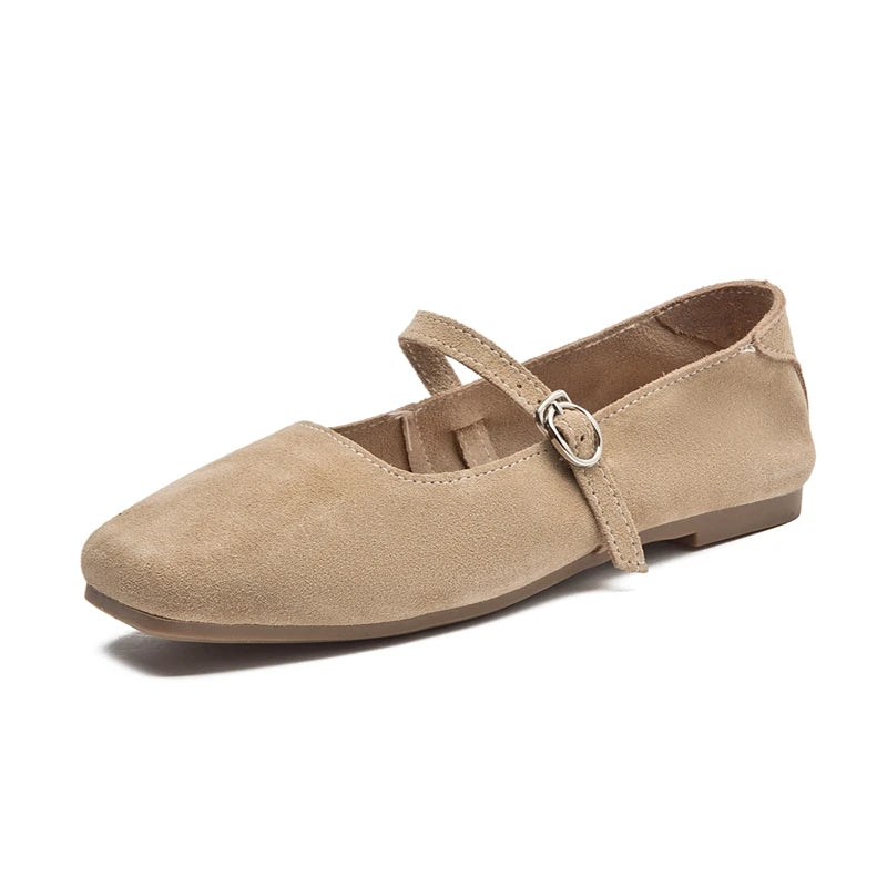 AIYUQI Mary Jane Damen 2025 – Neue Suede Leder Ballerina Flats mit quadratischer Zehenform, rutschfest, bequeme Büroschuhe 