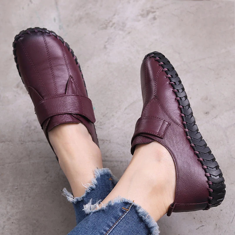 feerldi Damen Loafers Flats – Handgefertigte Lederschuhe, Slip-On, runde Zehen, bequeme Alltags- und Arbeitsschuhe für Frauen