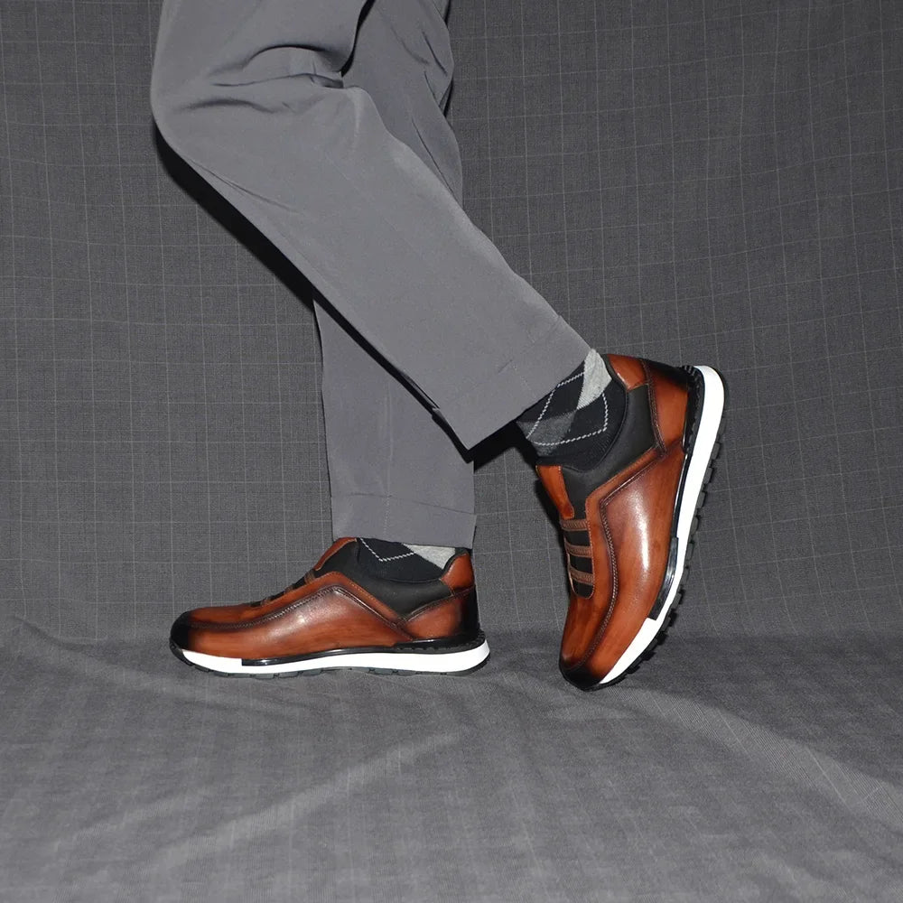 XEBOS Herren Ledersneaker – Klassische Slip-On Casual Schuhe aus echtem Rindsleder, handgefertigt, modisch & komfortabel