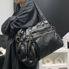 Sac fourre-tout rétro pour femme en cuir PU blanc – Grande pochette punk Y2K et bandoulière avec multi-poches