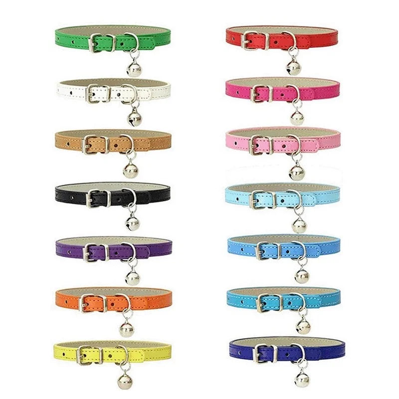 PU Leder Hundehalsband mit Glöckchen – Leichtes, farbenfrohes Halsband für Hunde & Katzen (Chihuahua, Welpen & Katzen)