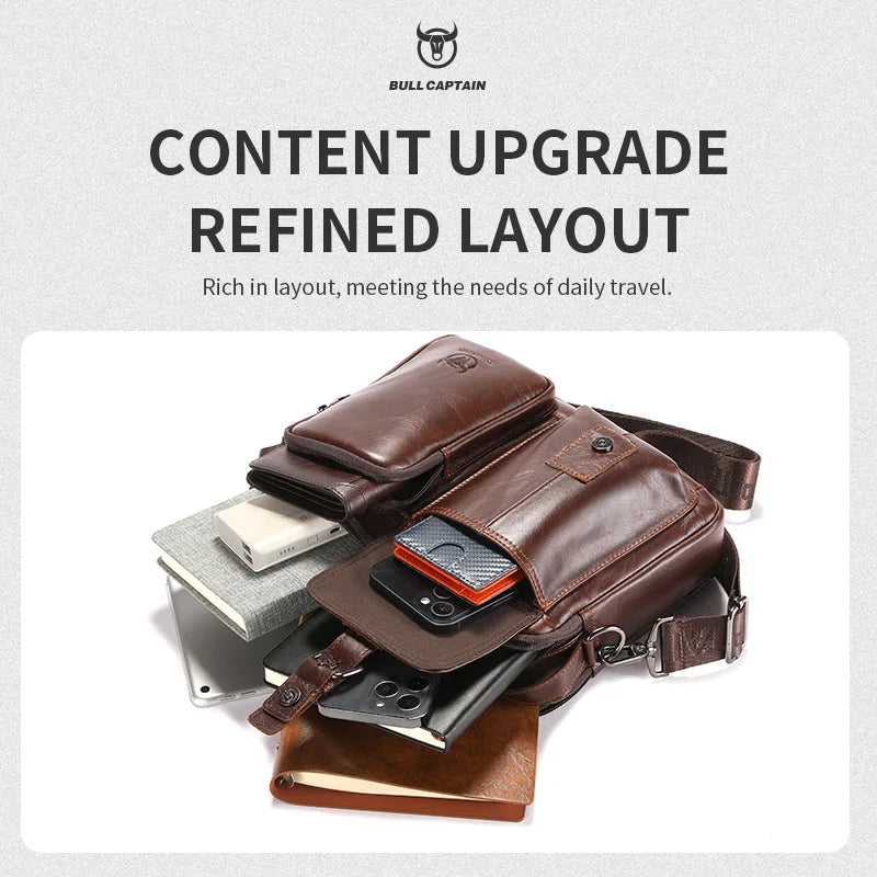 BULLCAPTAIN Herren Leder Crossbody Bag – Vintage Messenger & Business Briefcase mit Laptopfach