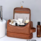 Hängender Kulturbeutel aus PU-Leder – Großer Reise &amp; Washbeutel mit Double-Fach für Herren 