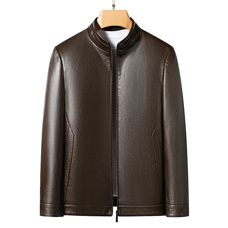 Veste en cuir pour homme au véritable Schafleder – Veste d'extérieur coupe slim avec revers, classique Kragen, noir