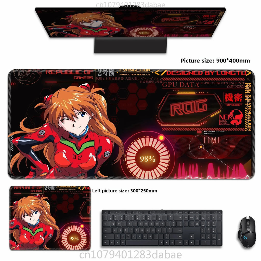 Asuka Langley XXL Anime Tapis de souris en cuir PU – Tapis de souris de jeu étanche au design Neon Genesis Evangelion