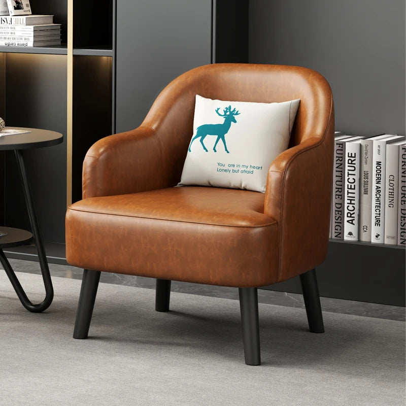 Moderner Lounge-Sessel aus Kunstleder – Bequemer Einzelsessel für Wohnzimmer, Schlafzimmer & Büro, kompakter Relax- & Accent Chair