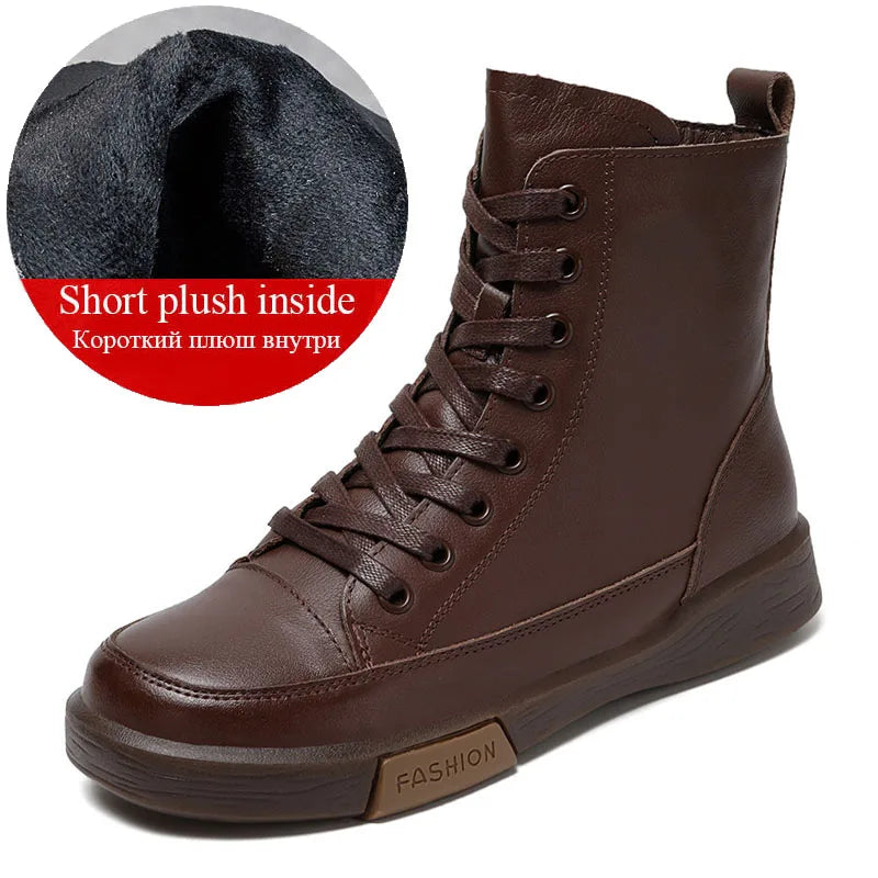 Bottines pour femmes en cuir véritable – Stiefeletten d'hiver faites à la main avec bottes, bottes et chaussures dans un style rétro-street