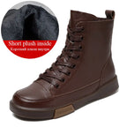 Bottines pour femmes en cuir véritable – Stiefeletten d'hiver faites à la main avec bottes, bottes et chaussures dans un style rétro-street