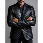 Herren PU-Leder Blazer mit Revers – Einreihige Business Jacke mit langen Ärmeln für Büro & Alltag, Herbst & Winter