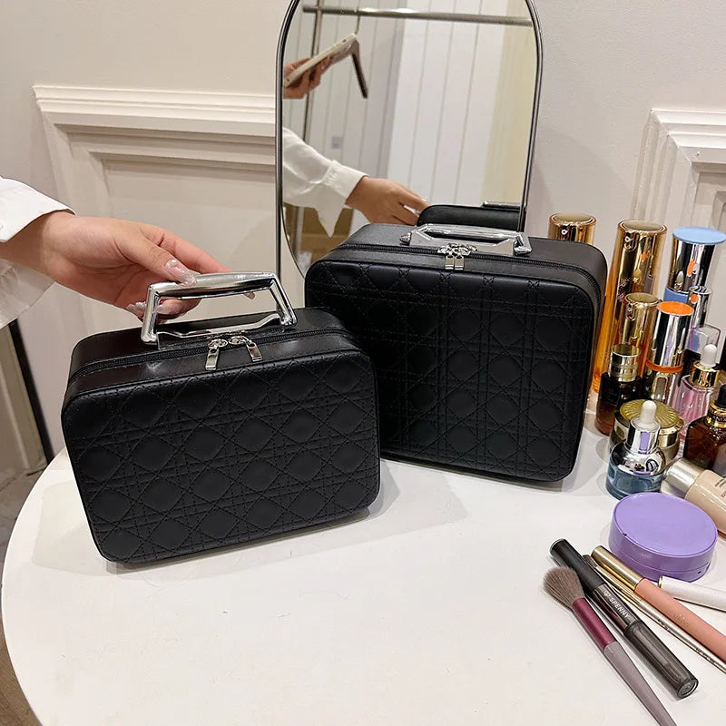 PU-Leder Kosmetik- & Kulturbeutel mit Griff – Große, portable Make-up Reise- & Toiletry Bag mit viel Stauraum für Damen