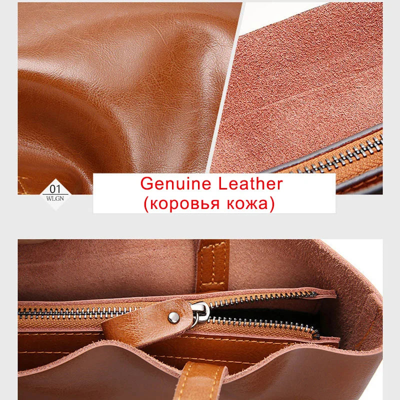 Große Damen Handtasche aus echtem Rindsleder – Vintage Tote Bag mit viel Stauraum für Büro, Alltag & Shopping