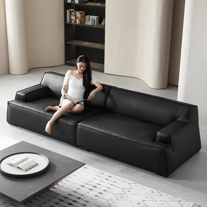 Europäisches minimalistisches Designer Ledersofa – Hochwertige Leder Lounge Couch für Wohn- & Schlafzimmer im postmodernen Stil