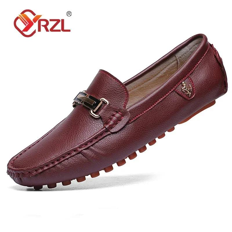 YRZL Herren Loafer aus PU-Leder – Handgefertigte Slip-On Mokassins, Komfortable Driving Shoes in Weiß für Alltag & Freizeit