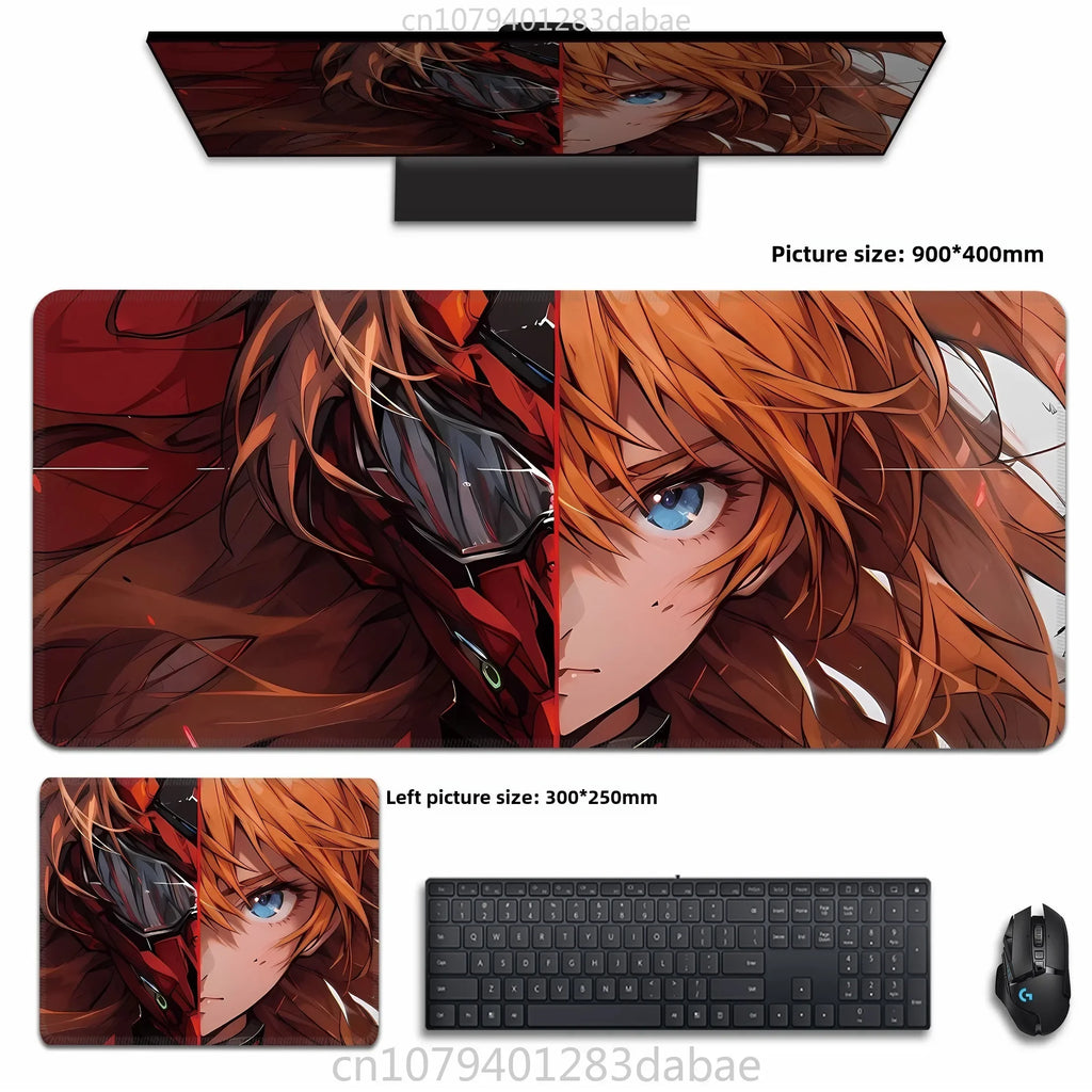 Asuka Langley XXL Anime Tapis de souris en cuir PU – Tapis de souris de jeu étanche au design Neon Genesis Evangelion