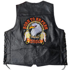 Herren Motorrad Lederweste – Single Breasted Biker Weste mit Stickerei, Ärmellose Punk Lederjacke für Herbst & Winter