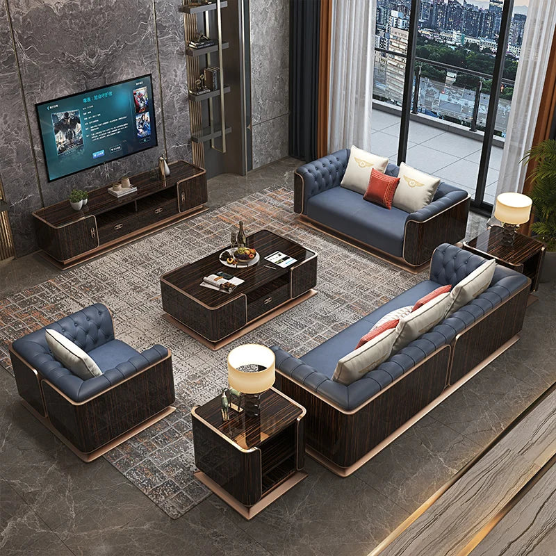 Luxuriöses Chesterfield Ledersofa 3-2-1 Set - Sofá clásico con botones para muebles elegantes