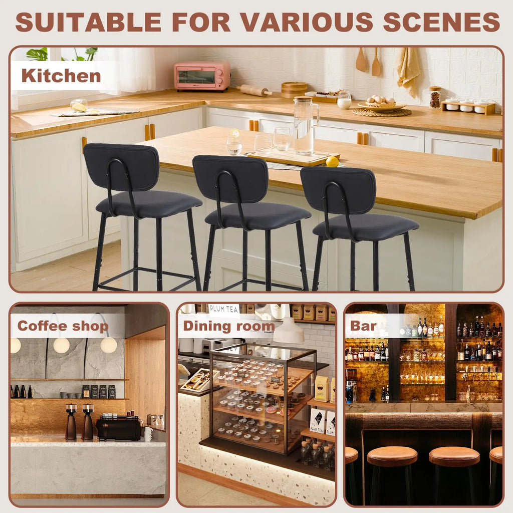 Moderne Leder-Barhocker mit Rückenlehne – Frühstücksbar & Kücheninsel Barstühle im minimalistischen Design