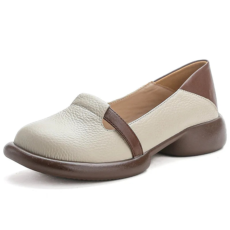 feerldi Damen Leder Flats WB-73K – Handgefertigte Vintage Loafers, Slip-On Moccasins mit runder Zehe für Alltag & Autofahren