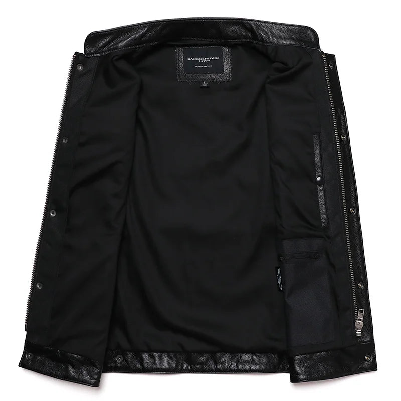 Herren Biker Lederweste aus echtem Rindsleder – Slim Fit Motorrad Weste im Sons of Anarchy Stil, Ärmellose Zipper-Weste für Frühjahr & Herbst