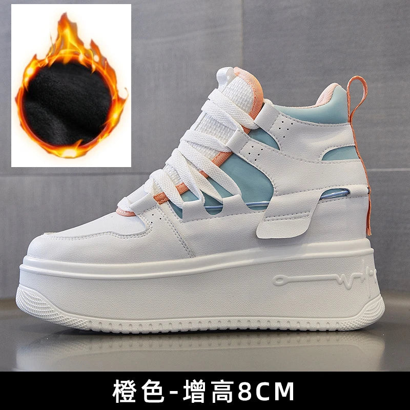 Damen Leder Plateau Sneaker mit verstecktem Absatz – 9 cm Wedge Sneakers aus echtem Leder für Herbst & Winter