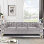 Mid-Century Chesterfield Sofa aus Kunstleder – Moderner 3-Sitzer Ledersofa mit gepolsterten Sitzkissen & stabilem Holzrahmen