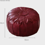 Marokkanischer PU Leder Pouf 58 cm – Handgefertigtes Meditationskissen & Ottoman mit Stickerei, rund, ungefüllt