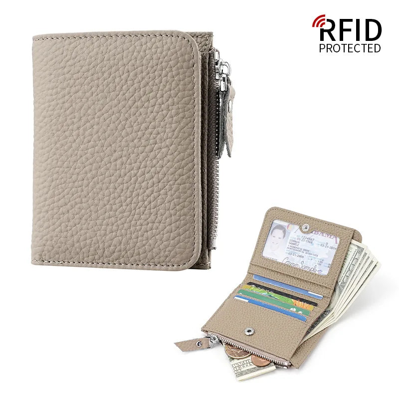 Genuine Leather Damen RFID Geldbörse – Kleine Bifold Kurzbörse mit Reißverschluss-Münzfach & Mehrfachkartenhalter