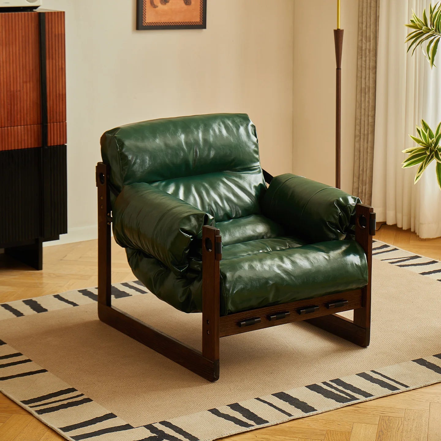 Retro Holz-Relaxsessel aus Leder – Bequemer Accent Chair mit Massivholzrahmen, sillón lounge más moderno para Wohnzimmer, Schlafzimmer &amp; Arbeitszimmer