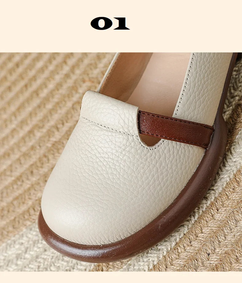 feerldi Damen Leder Flats WB-73K – Handgefertigte Vintage Loafers, Slip-On Moccasins mit runder Zehe für Alltag &amp; Autofahren 