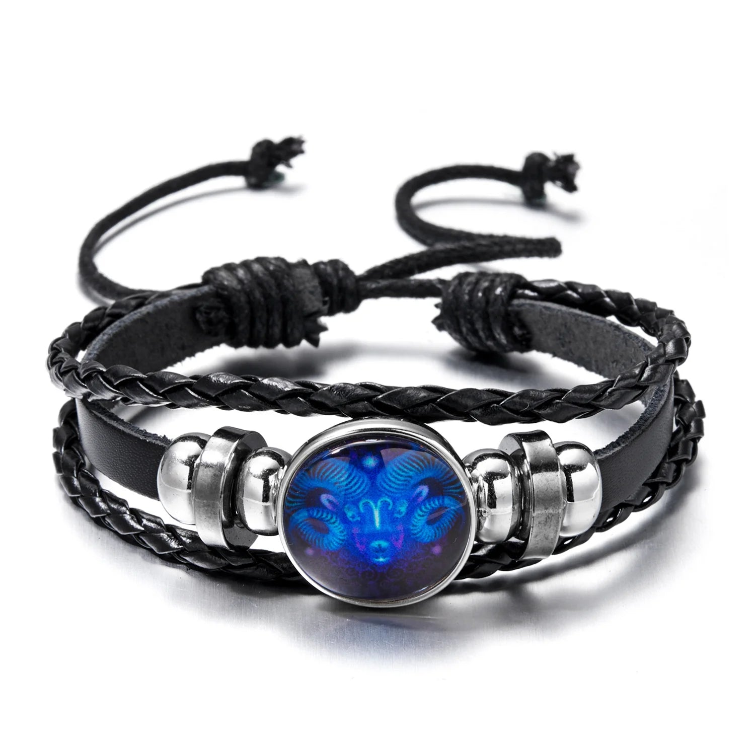 Zodiac Lederarmband mit Sternzeichen – Leuchtendes Vintage Multilayer Wickelarmband für Damen & Herren, 12 Sternzeichen Charm Armband