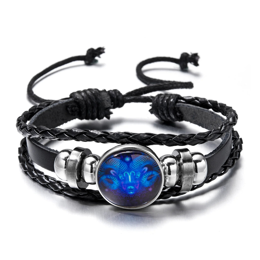 Leuchtendes Sternzeichen Lederarmband – Multilayer Wickelarmband mit Tierkreis-Charm für Damen & Herren, ideales Geschenk