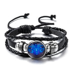 Leuchtendes Sternzeichen Lederarmband – Multilayer Wickelarmband mit Tierkreis-Charm für Damen & Herren, ideales Geschenk