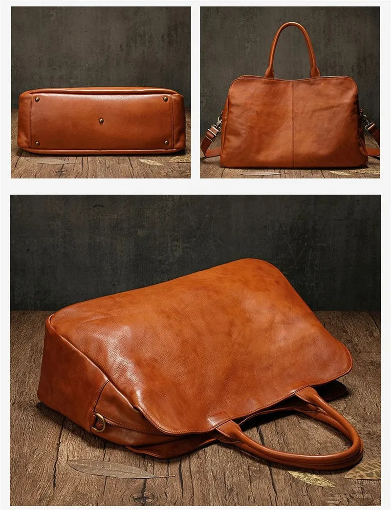 PNDME Vintage Leder Reisetasche aus echtem Rindsleder – Große Weekend- & Outdoor Travel Duffle Bag aus First-Layer Cowhide für Damen & Herren