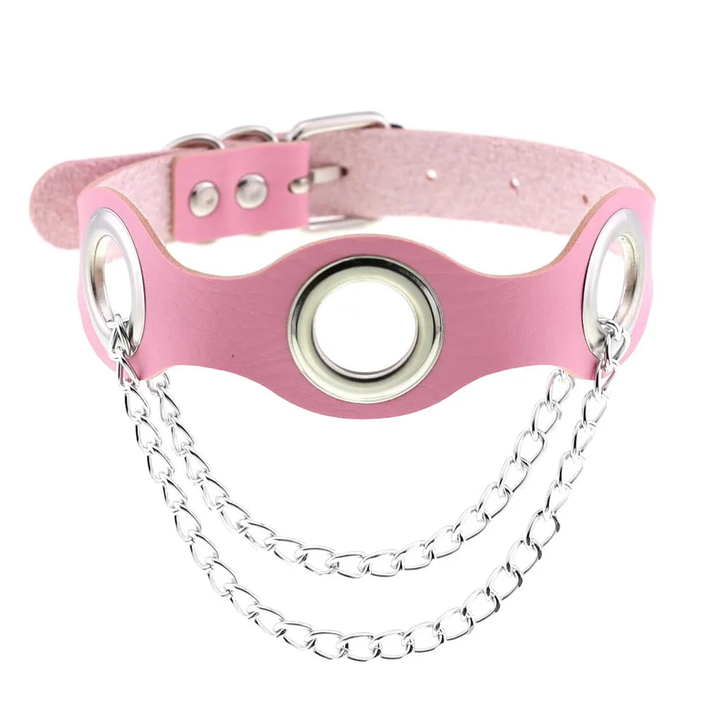 Collier ras du cou punk en cuir et strass – Collier gothique rose avec boucles d'oreilles pour hommes et femmes dans le style Harajuku