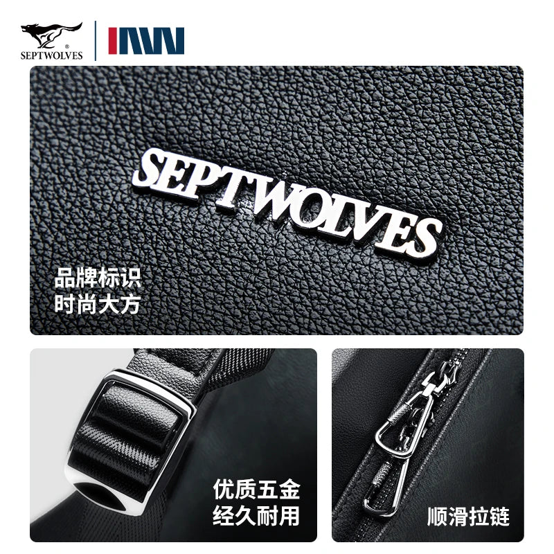 SEPTWOLVES Business Leder Rucksack Herren – Stylischer Monogramm Laptop Rucksack mit Klappe & Kordelzug für Arbeit & Pendeln