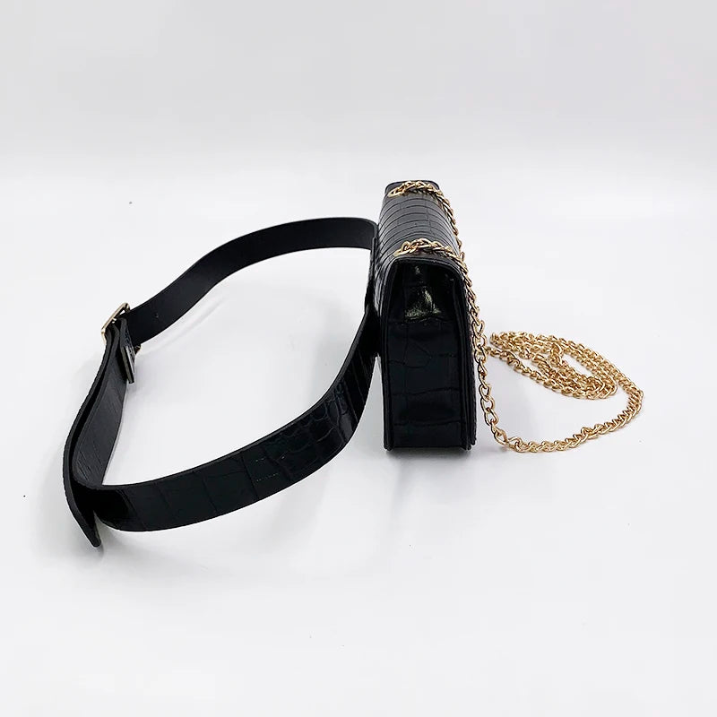 ZDARLBO Damen Hip-Hop Bauchtasche – Krokodil-Optik PU-Leder, Ketten- & Crossbody Bag, Lustige Gürteltasche für Frauen