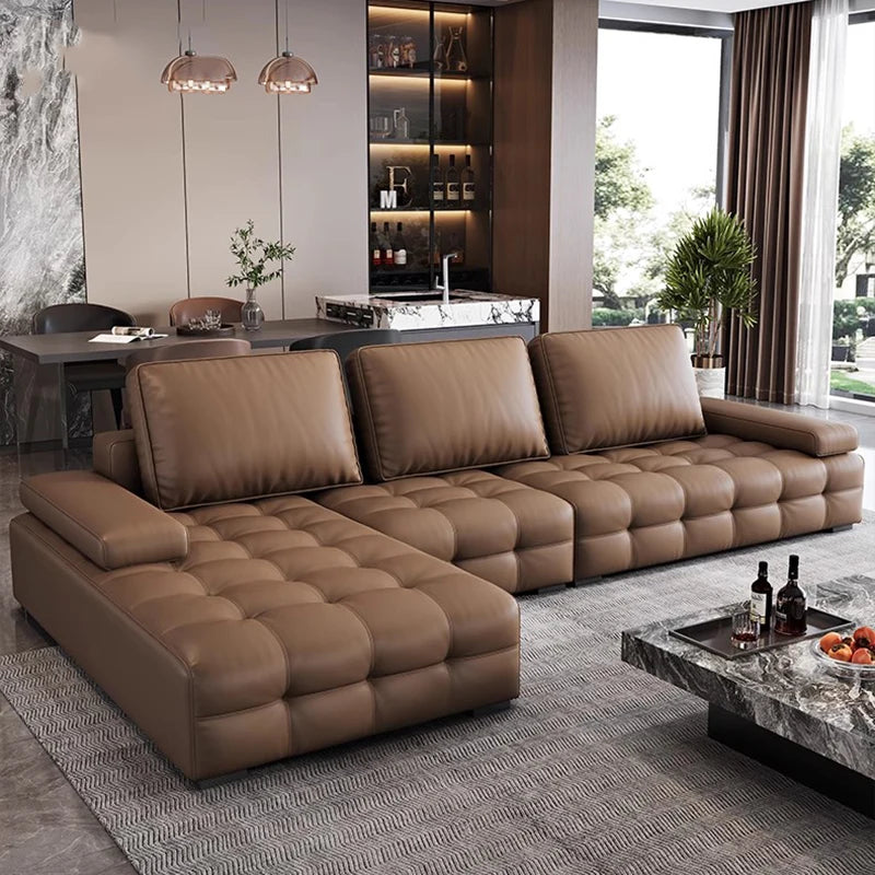 Luxuriöses Designer Leder-Ecksofa im italienischen Stil – Moderne Relax-Wohnlandschaft in L-Form aus Echtleder, individuell konfigurierbar