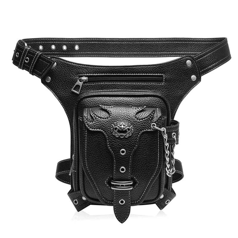 Steampunk Damen & Herren Bauchtasche – Gothic PU-Leder Fanny Pack, Crossbody & Thigh Leg Hip Holster für Reisen und Festivals