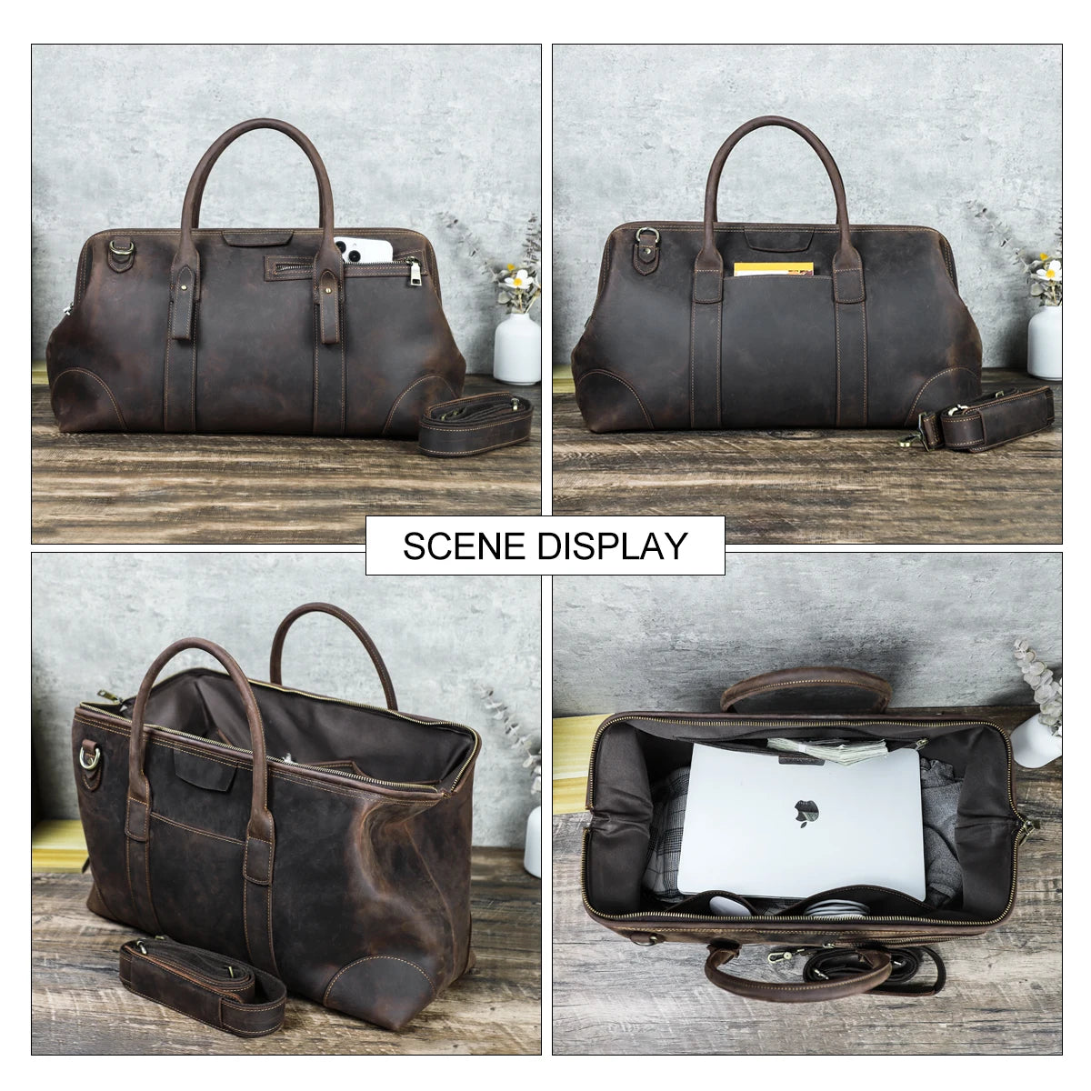 CONTACT’S Große Leder Reisetasche für Herren – Robuste Duffel & Travel Tote aus echtem Rindsleder mit Laptopfach