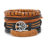 Boho Lederarmband für Herren – Handgeflochtenes Armband mit Holzperlen & Kokosschale, verstellbares Ethno Charm Armband
