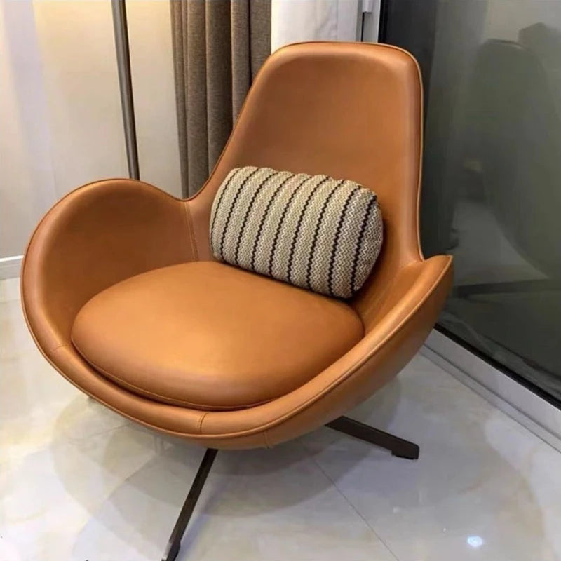 Luxuriöser Nordic Lazy Leder-Einzelsessel mit 360° Drehfunktion – Moderner Relax-Armchair mit Rollen für Wohnzimmer