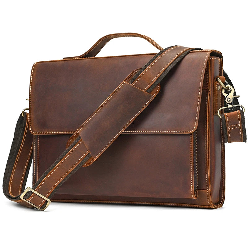 Luufan Herren Aktentasche aus echtem Rindsleder – Business Laptoptasche für 14 Zoll Laptop, elegante Leder-Briefcase im Vintage-Stil