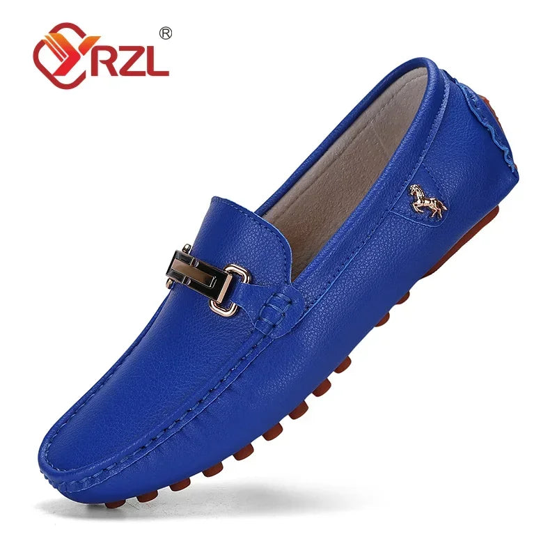 YRZL Herren Loafer aus PU-Leder – Handgefertigte Slip-On Mokassins, Komfortable Driving Shoes in Weiß für Alltag & Freizeit