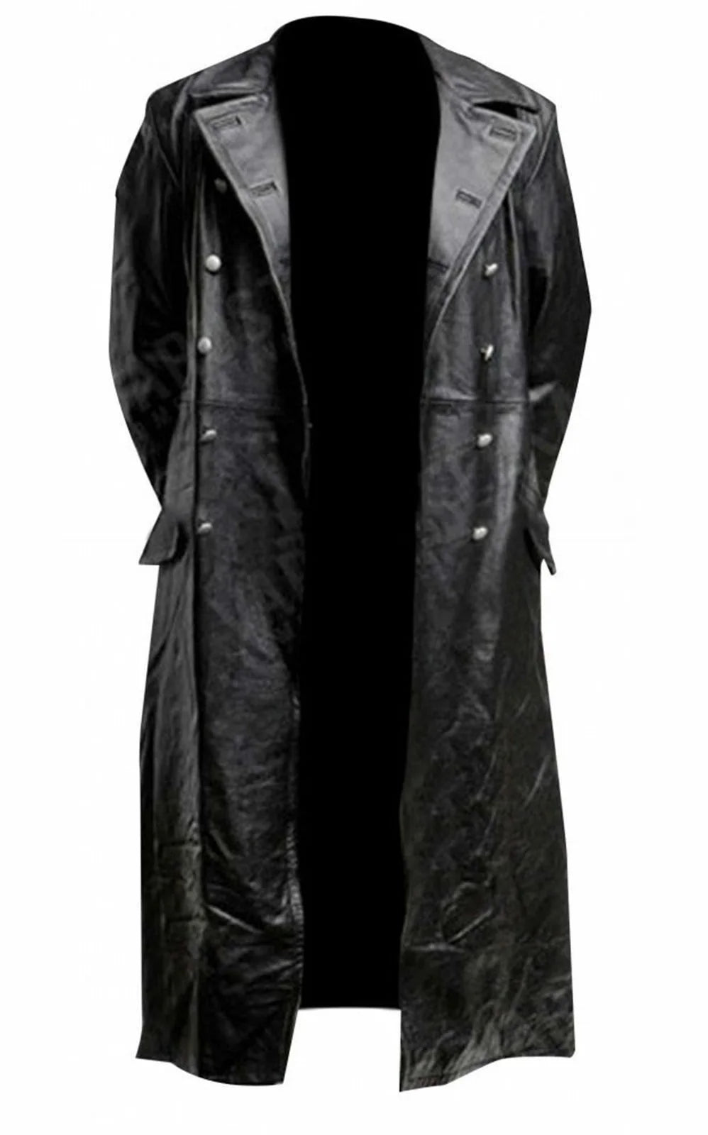 Klassischer Herren Leder-Trenchcoat im Militärstil – Schwarzer Gothic Mantel aus Kunstleder für Frühling & Herbst