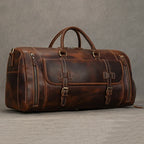 QINGWU Bolsas de cuero grandes para hombres – Vintage Weekender aus echtem Crazy Horse Rindsleder mit Schuhfach 