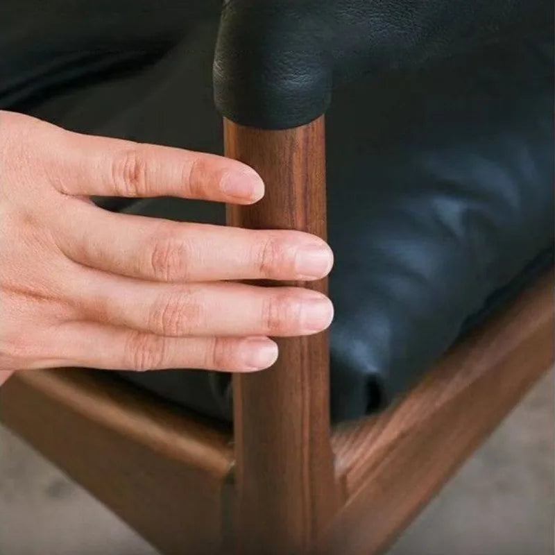 Vintage Leder-Wohnzimmersessel aus Massivholz – Cómodo sillón relax con Rückenlehne y Armlehnen para estilo Wohnräume 